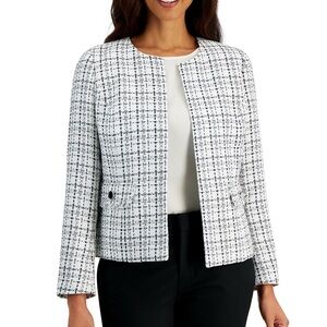 Women's White and Black Tweed Jacket